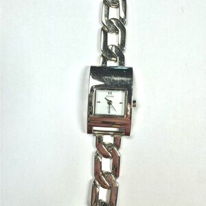 Vintage Pedre Chain-Link & Leather Women’s Watch – Rectangular Silver Face